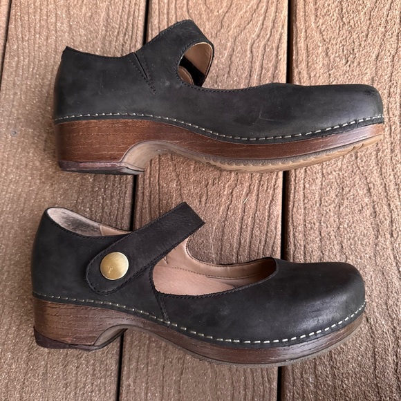 Dansko Beatrice Black Mary Jane Clog Size 39 US 8.5 Comfort Shoes Nubuck Leather - Picture 2 of 9